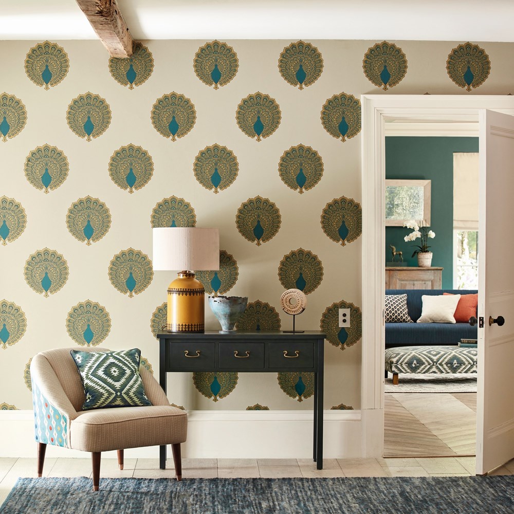 Kalapi Peacock Wallpaper 216757 by Sanderson in Teal Green Blue